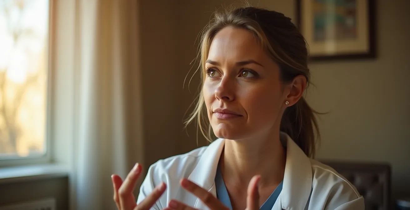 Échange empathique entre chirurgien et patient lors d'une consultation